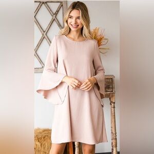 Elizabeth and James Silk 100% Bell Sleeve Shift Dress in Pastel Pink , size M
